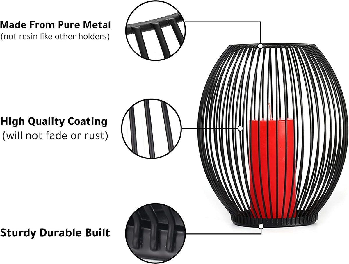Outdoor Candle Holder Decor Set - Black Candle Holder - Candles Holders for Table Centerpiece - Hurricane Candles Holder for Pillar Candles Cage Candle Holders Black Wire Decorative