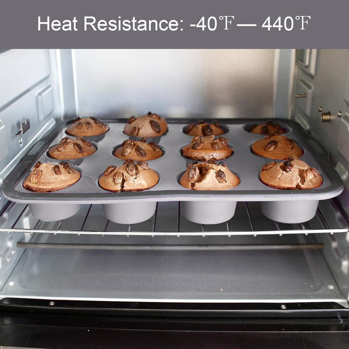 Non-Stick Silicone Muffin Pan with Reinforced Stainless Steel Frame Inside,12 Cup Regular Muffin Baking Mold, 12 Cup Muffin Tin, BPA Free,Dishwasher Safe, Gray