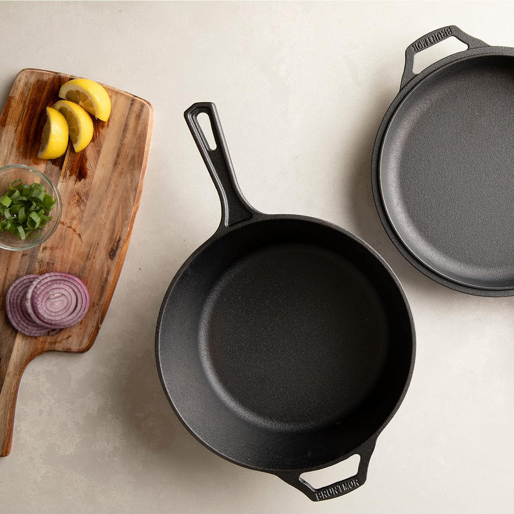 Cast Iron Skillet - 3 Quart Pre-Seasoned Cast Iron Dutch Oven - Deep Pot with Handle and Frying Pan Bundle - Kitchen Cookware for Indoor or Outdoor Camping