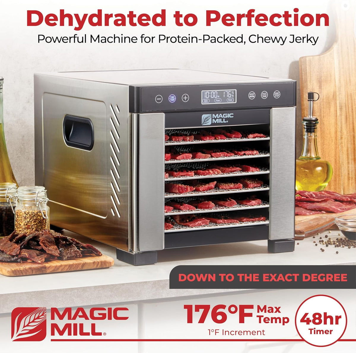 Pro Food Dehydrator Machine | 7 XL Stainless Steel Trays | Dryer for Jerky, Dog Treats, Herb, Meat, Beef, Fruit | Keep Warm Function, Digital Timer and Temperature Control, ETL Approved