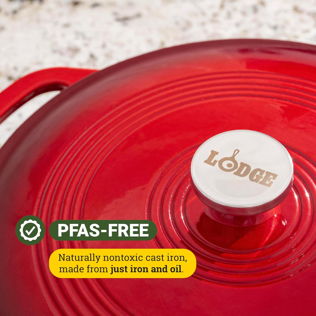 3.6 Quart Enameled Cast Iron Oval Casserole with Lid– Dual Handles – Oven Safe up to 500° F or on Stovetop - Use to Marinate, Cook, Bake, Refrigerate and Serve – Island Spice Red